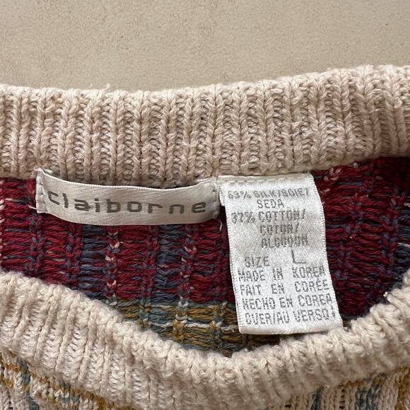 Vintage Claiborne Multicolored Crew Neck Knit Pullover Sweater Size L - Picture 4 of 14